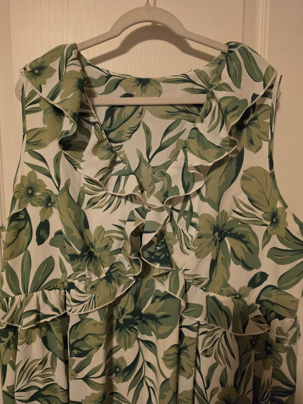 BloomChic Cream Sleeveless Midi Dress with Green Floral Print